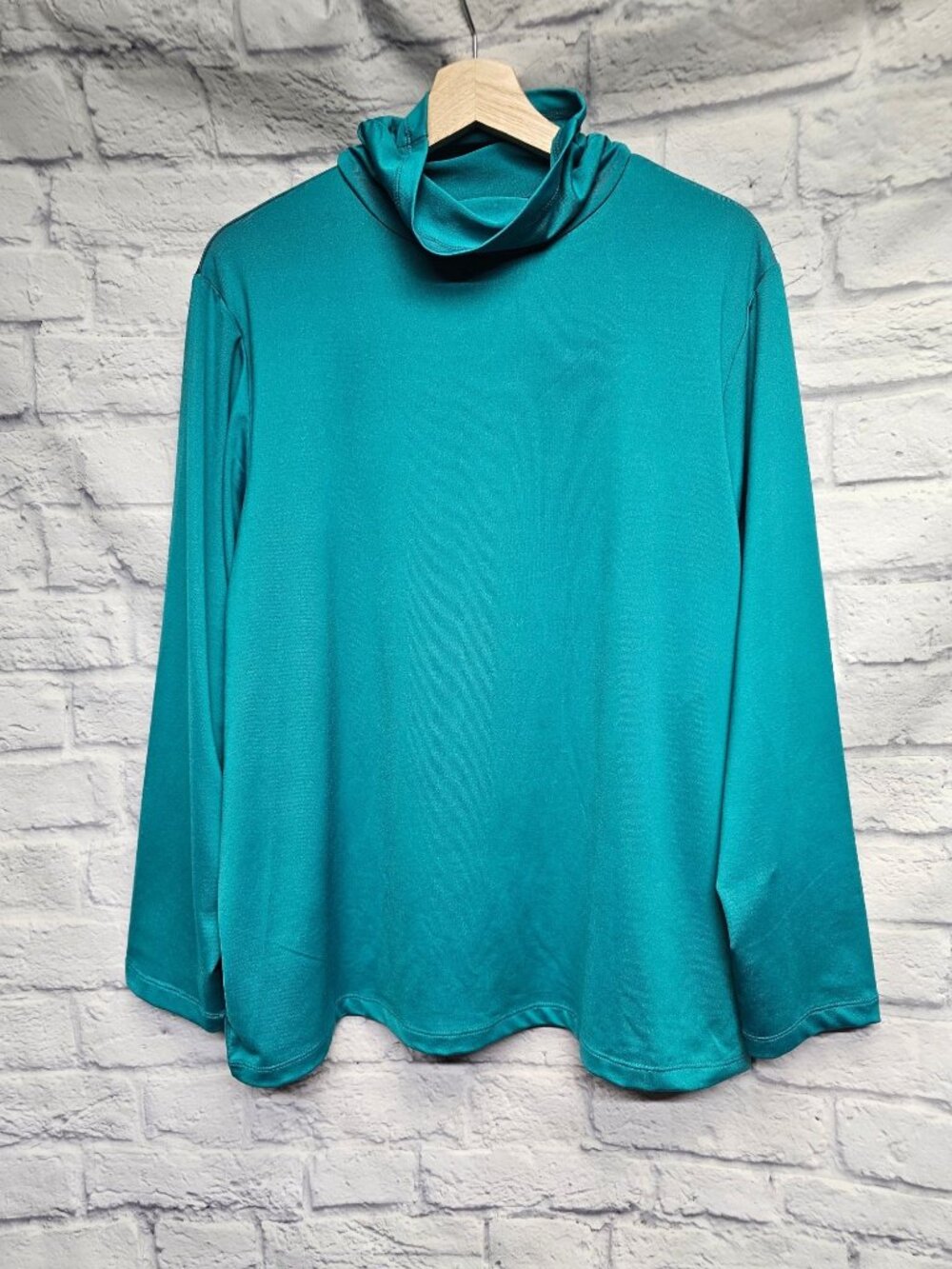 New Susan Graver Essentials 1X Teal Green Turtleneck Silky Smooth Stretch Lightw